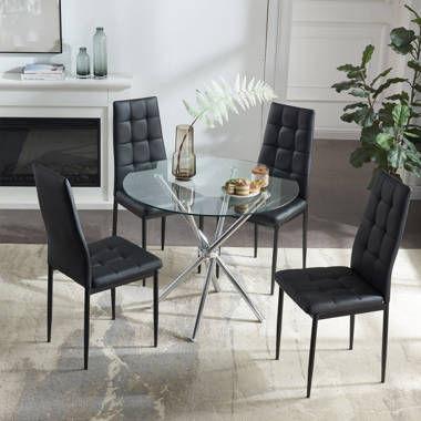 Glass dining room online table with white chairs